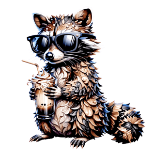 3D Impasto Raccoon with Iced Coffee