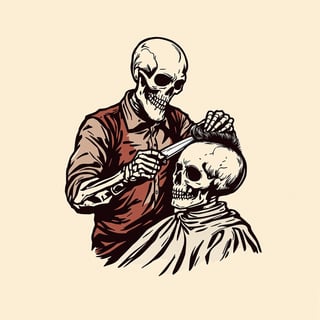 Vintage Skeleton Barber Shop Logo