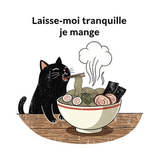 Vintage Black Cat Ramen Illustration