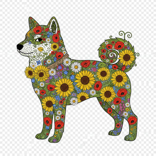 Boho Floral Shiba Inu Illustration