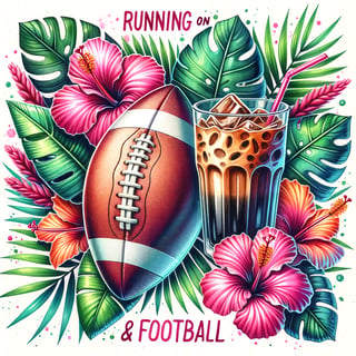 Tropical Football and Coffee Watercolor