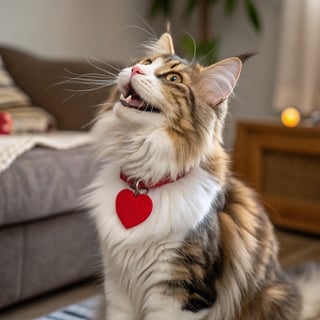 Joyful Maine Coon Cat with Heart