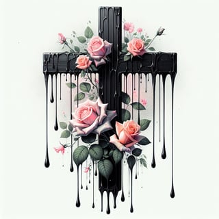 Vibrant Rose-Decorated Cross Illustration