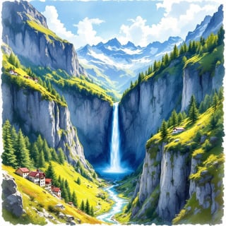 Lauterbrunnen Valley Watercolor Poster