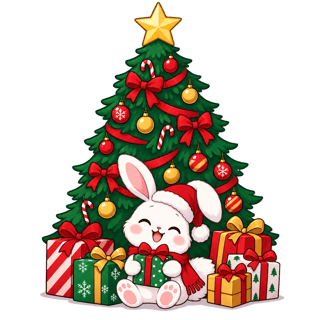 Cartoon Christmas Tree with Bunny