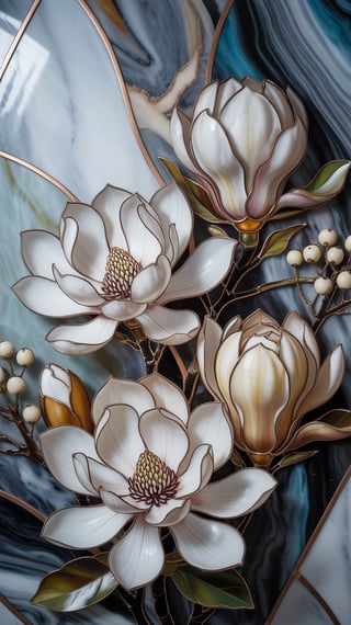 Stained Glass Magnolia Flowers Artwork