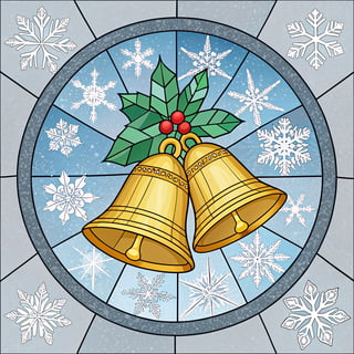 Winter Stained Glass Golden Bells