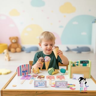 Kids Playing with Paper Ice Cream Shop
