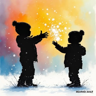 Silhouette Snowball Fight