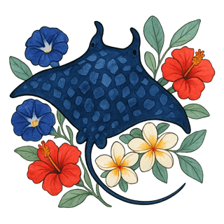 Watercolor Manta Ray with Floral Design