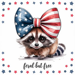 Cute Raccoon with Patriotic Bow
