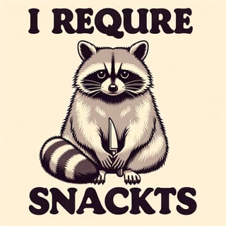Retro Raccoon with Knife and Snack Quote