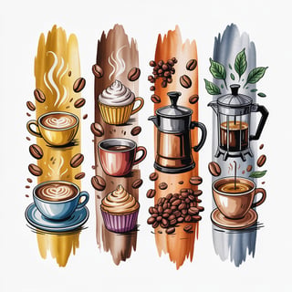 Watercolor Coffee Cups T-Shirt Design