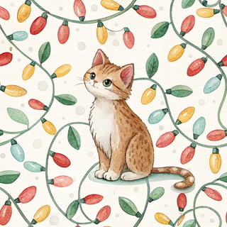 Festive Christmas Lights with Centered Cat