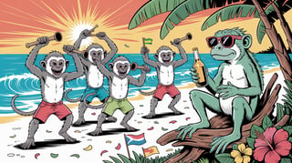 Tropical Monkeys and Iguana Beach Party