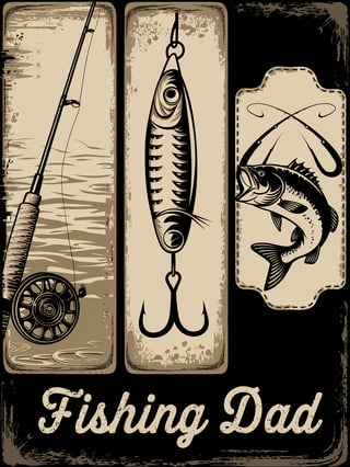 Vintage Fishing Vector Art Collage