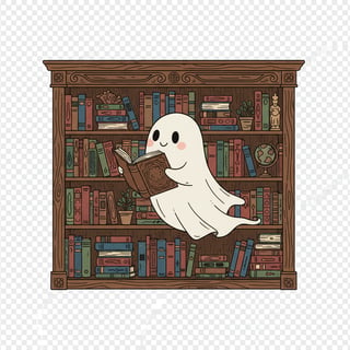 Friendly Ghost Browsing Vintage Bookshelf