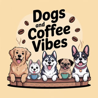 Cartoon Dogs Enjoying Coffee