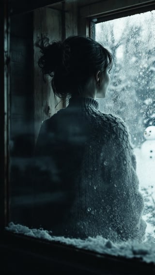 Mysterious Figure in Frosted Window