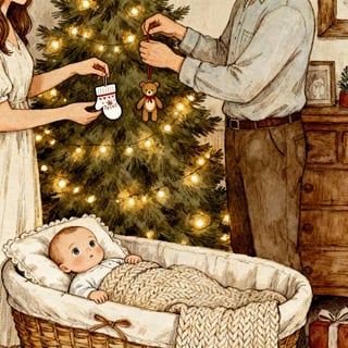 Cozy Family Christmas Tree Scene