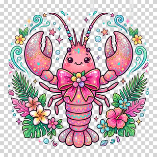Kawaii Pink Lobster Illustration