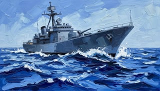 Abstract Oil Painting of Navy Ship