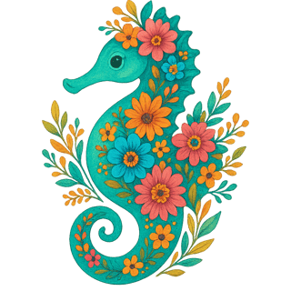 Boho Floral Seahorse Illustration