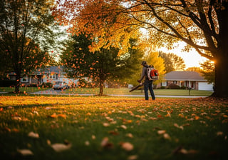 8K Photo of Landscaper with Leaf Blower