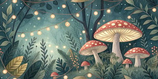 Radiant Mushroom Meadow with Fireflies