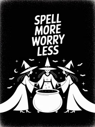 Black & White Halloween Witch Illustration