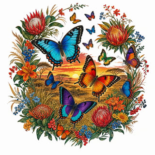 1990s Vintage African Butterfly Illustration