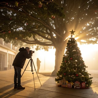 Decorated Small Christmas Tree in Daylight