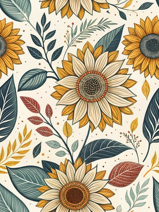 Seamless Sunflower Vector Pattern