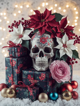 Gothic Christmas Skull Still Life