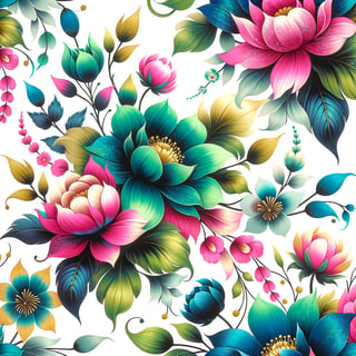 Vibrant Floral Pattern on White