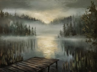 Moody Romantic Lake Painting