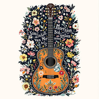 Retro Western Guitar Floral Artwork