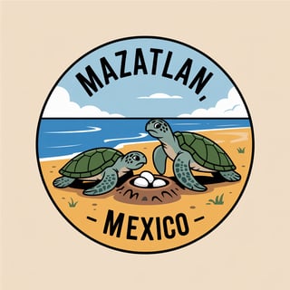 Sea Turtles Nesting Cartoon Badge