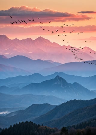 Pink Sunset Over Majestic Mountains