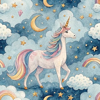 Whimsical Unicorn Cloudscape Pattern