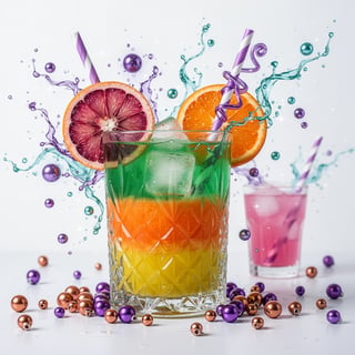 Colorful Layered Cocktail with Citrus Garnish