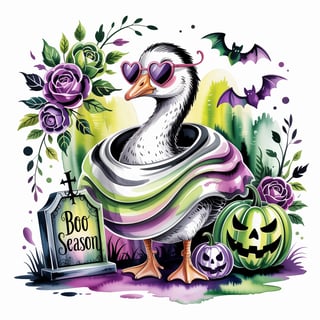 Cute Goose Watercolor with Halloween Theme
