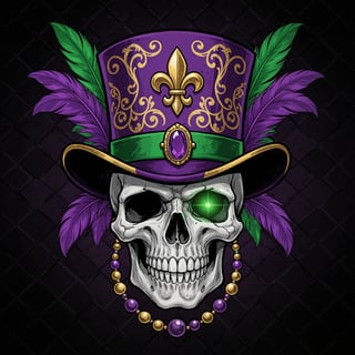 Mardi Gras Skull with Ornate Top Hat