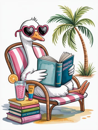 Goose Relaxing on Beach Illustration