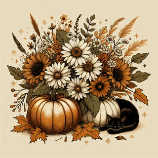 Vintage Autumn Floral Bouquet Illustration