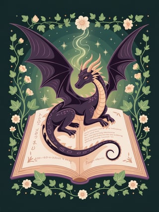 Elegant Black Dragon on Magical Book