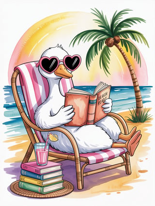 Goose Relaxing on Beach Illustration