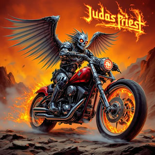 Futuristic Skully Rider on Fiery Motorcycle