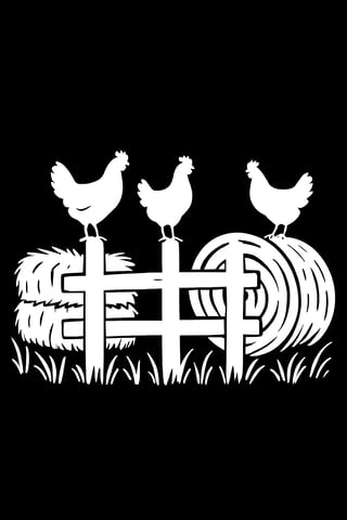 Wooden Fence with Chickens Silhouette