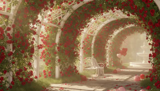 Romantic Garden with Red Roses